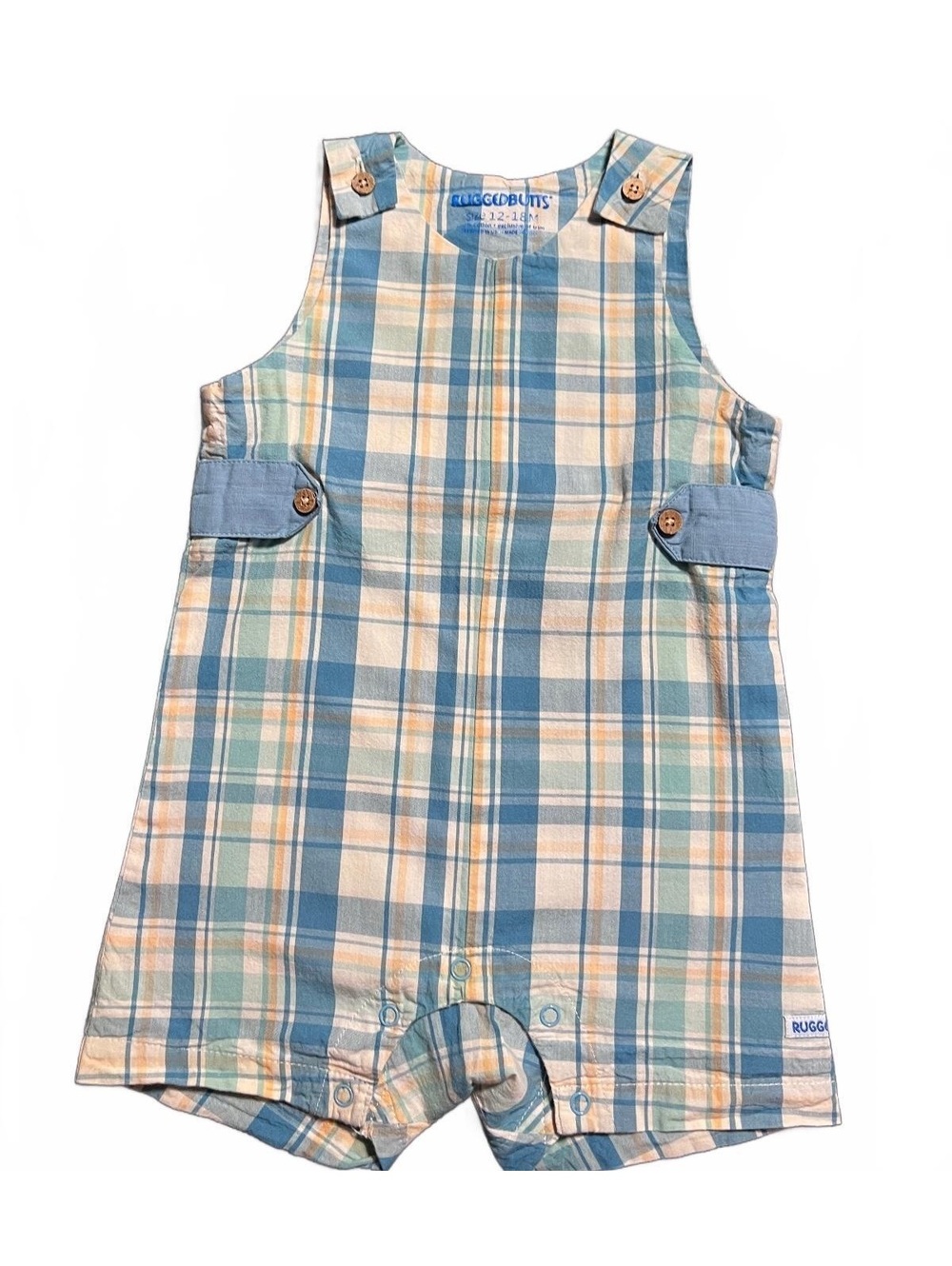RuggedButts Baby Boy Plaid Cotton Romper, Size 12-18 Months